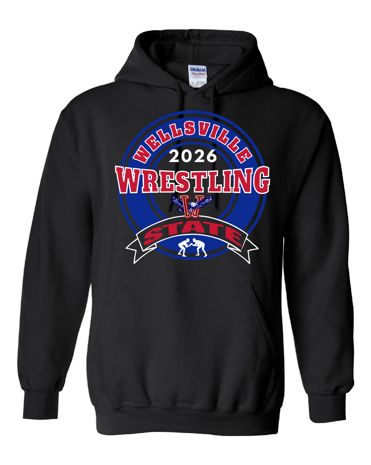2026-Wellsville State-Hoodies-Gildan Heavy Blend, Color: Black, Size: YS