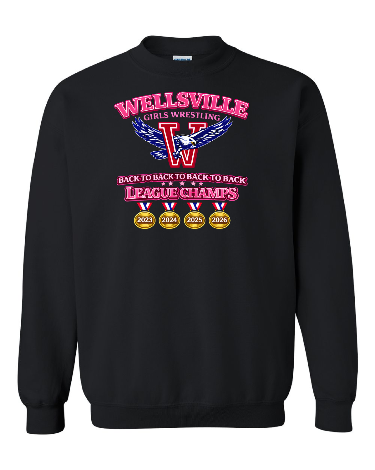 2026-Wellsville 4X League Champs -Sweatshirt- Gildan Softstyle, Color: Black, Size: YS