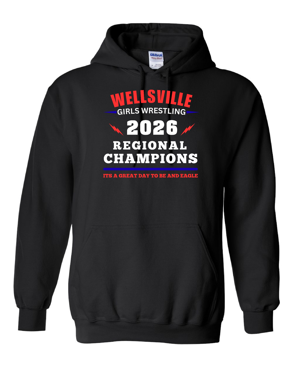 2026-Wellsville Regionals Girls W Names On Back-Hoodie- Gildan Heavy Blend, Color: Black, Size: YS