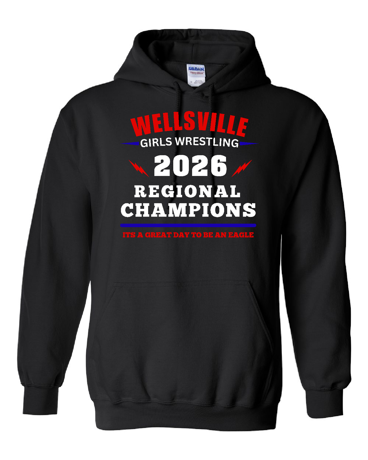 2026-Wellsville Regionals Girls W Names On Back-Hoodie- Gildan Heavy Blend, Color: Black, Size: YS
