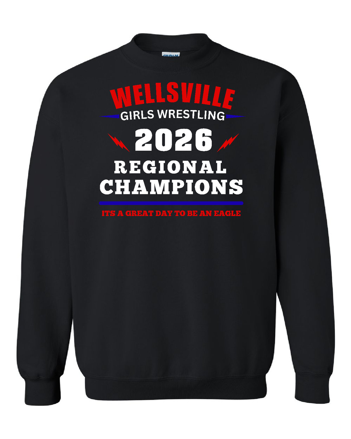 2026-Wellsville Regionals W Names On Back-Sweatshirt- Gildan Heavy Blend, Color: Black, Size: YS