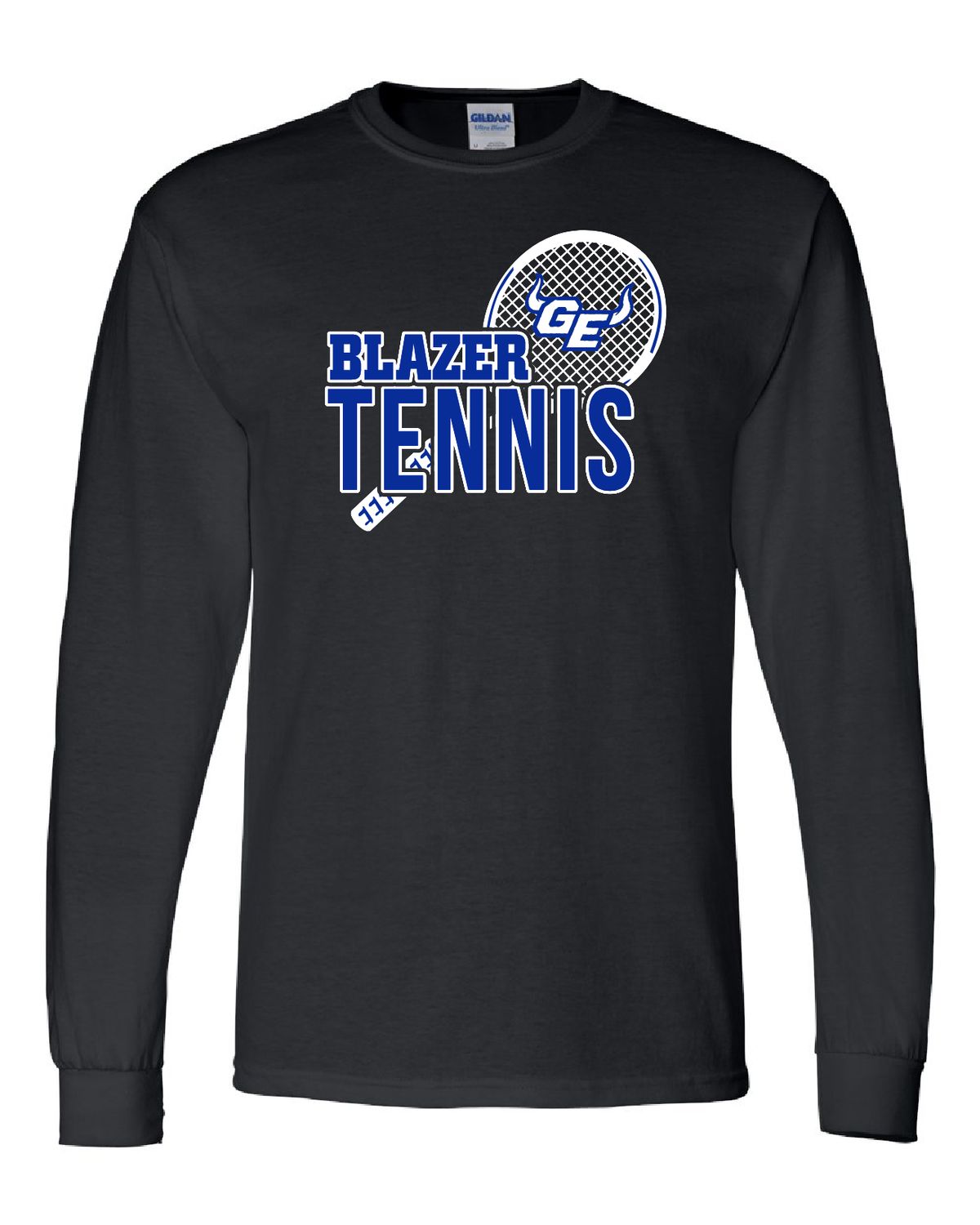 GEHS Tennis Racket - Gildan Soft Style Long Sleeve T-Shirt, Color: Black, Size: YS