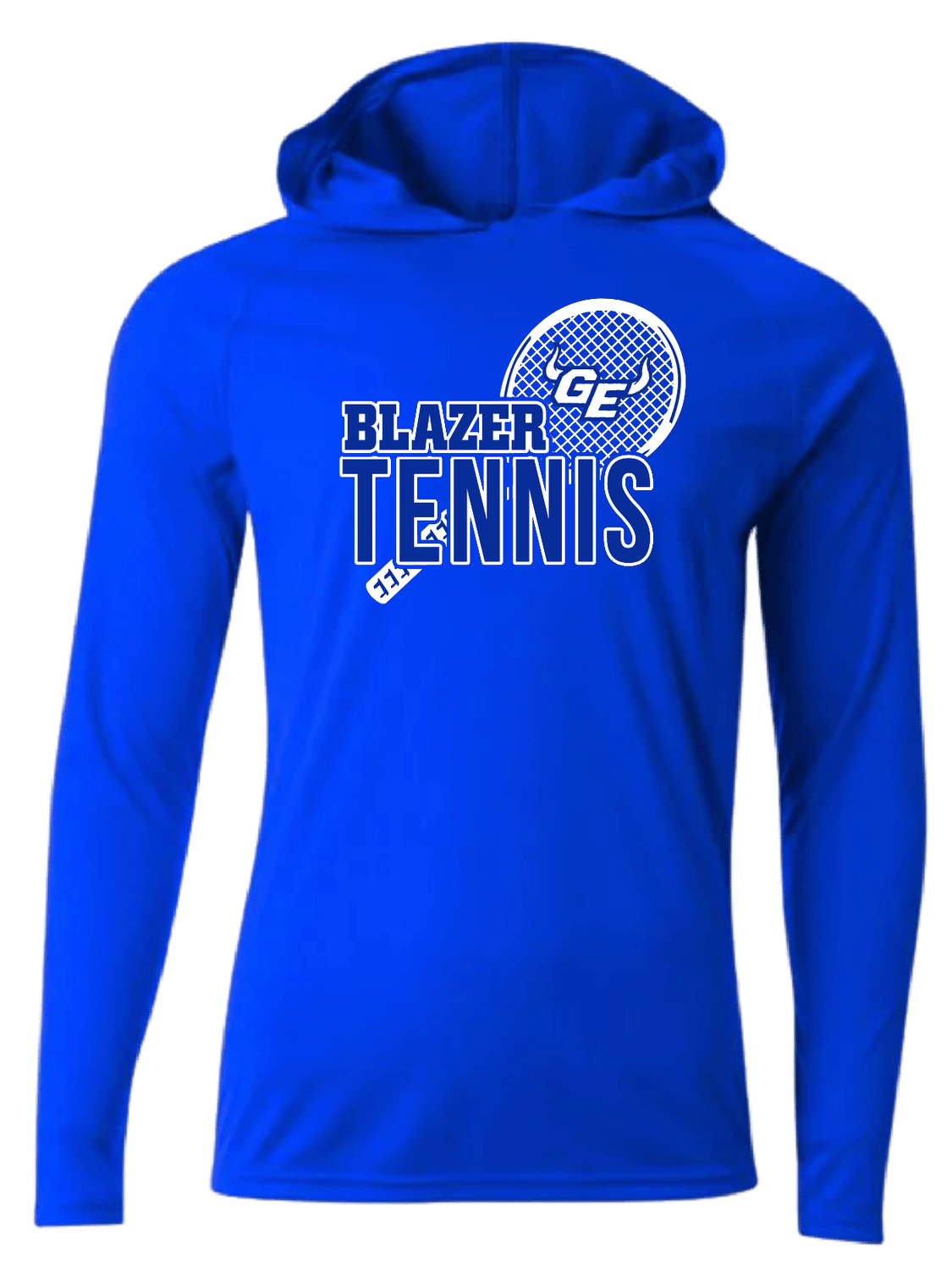 GEHS Tennis Racket - Polyester Wicking Hoodie, Color: Royal, Size: YS