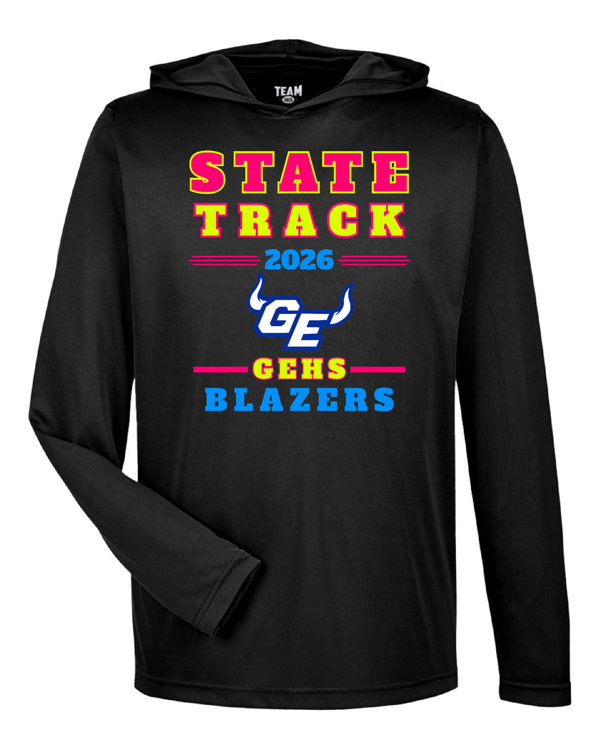 2026 State Track &amp; Field - Polyester Wicking Hoodie, Color: Black, Size: YS