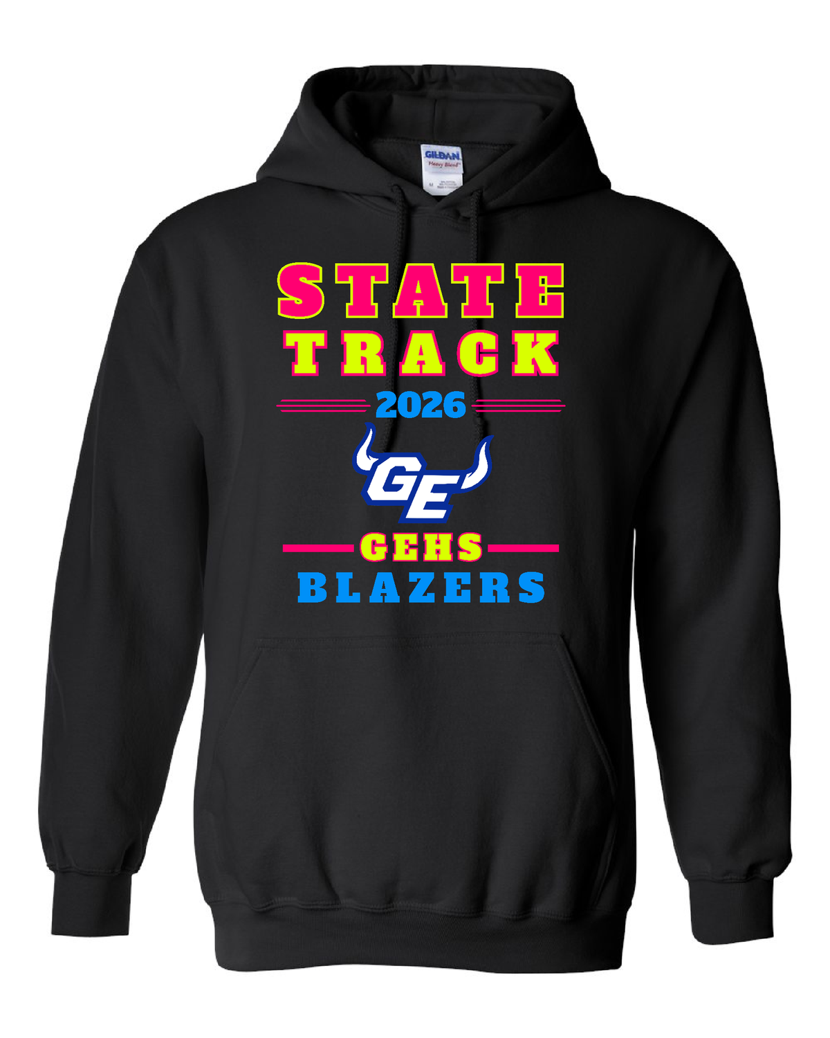 2026 State Track &amp; Field GildanHeavy Blend Hoodie, Color: Black, Size: YS