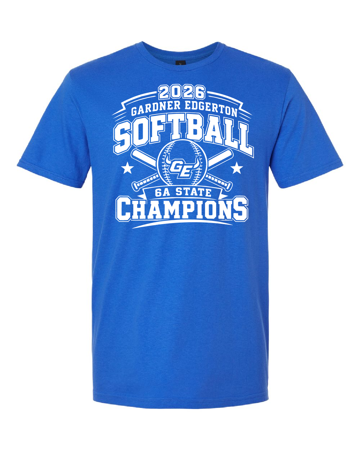 2026 Softball - State Champion - Gildan Softstyle T-Shirt - Names On Back, Color: Royal/White, Size: Youth Small