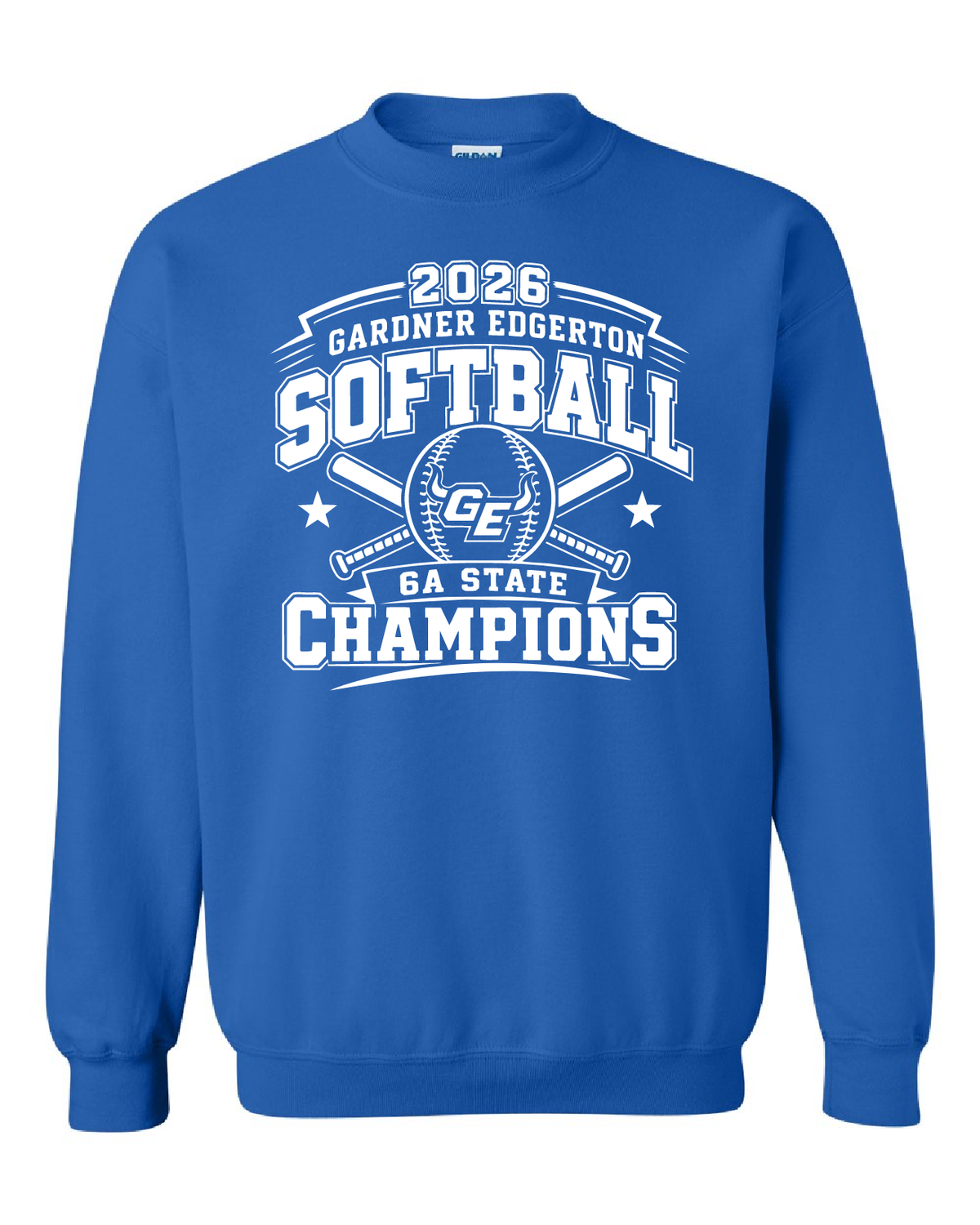 2026 GEHS Softball - State Champion- Gildan Softstyle Sweatshirt - Names On Back, Color: Royal/White, Size: Youth Small