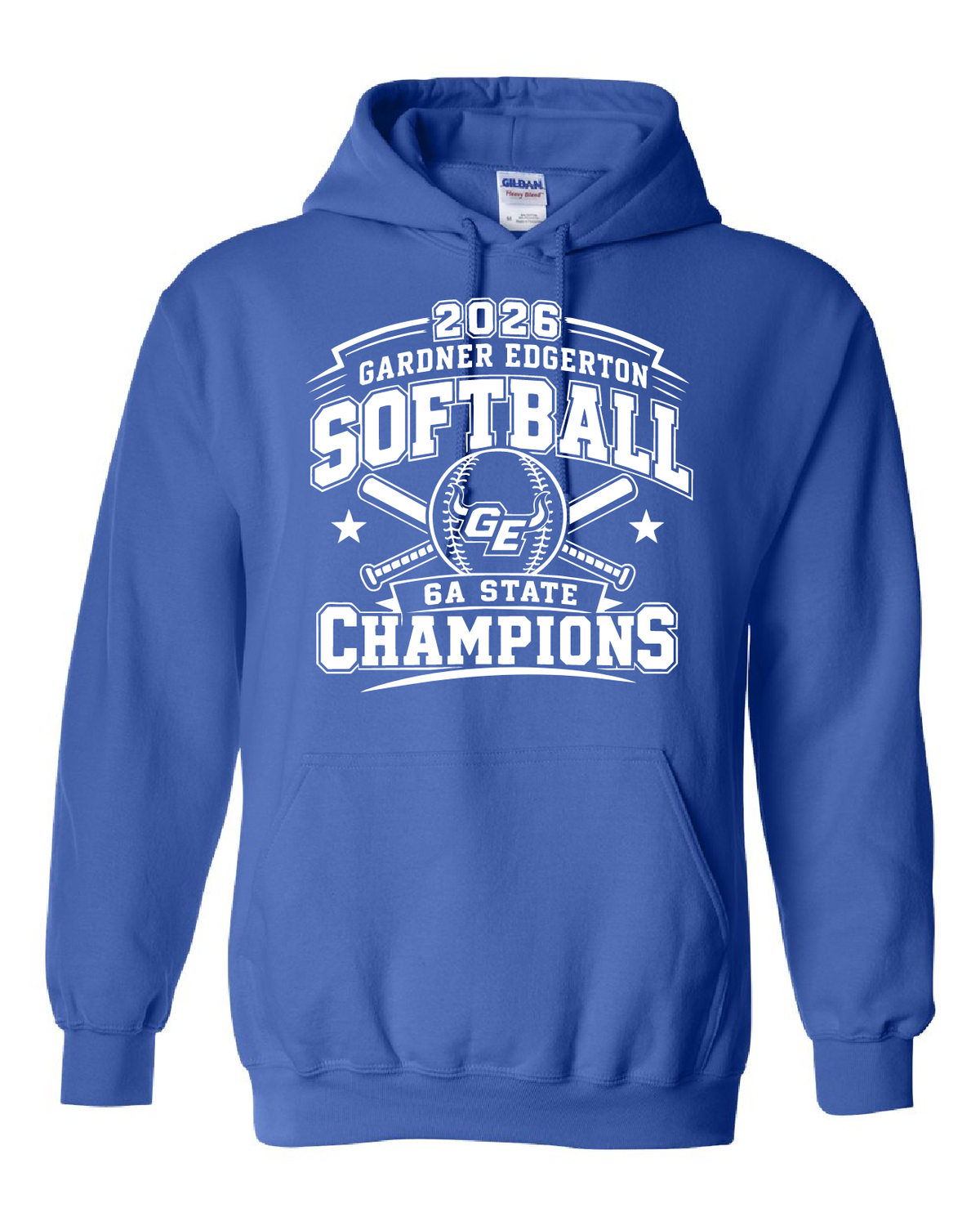 2026 GEHS Softball - State Champion - Gildan Heavy Blend Hoodie - Names On Back, Color: Royal/White, Size: Youth Small
