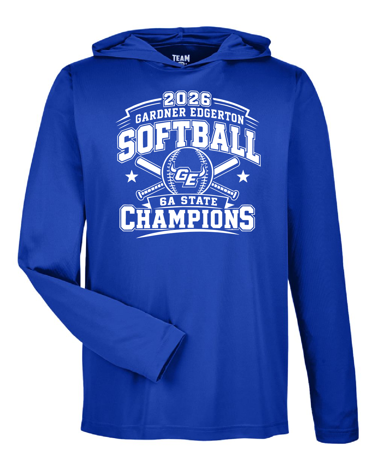 2026 GEHS Softball - State Champion Team365 Lightweight Moisture-Wicking Polyester Hoodie -  Names On Back, Color: Royal/White, Size: Youth Small