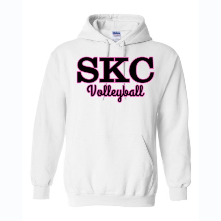 SKC Volleyball - Gildan Hoodie - Solid White, Color: White W Black Outline, Size: Small