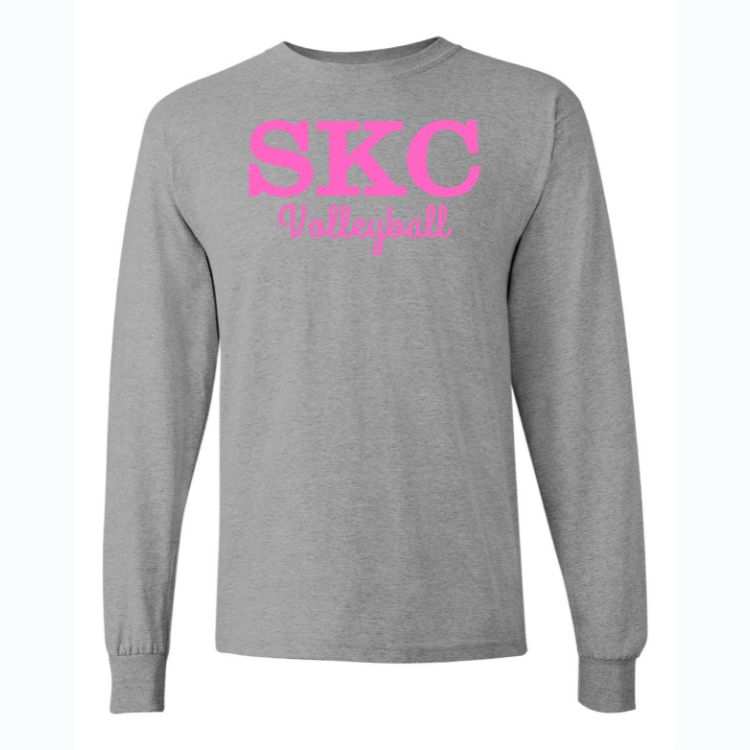 SKC Volleyball - Gildan Heavy Cotton  Long Sleeve T-Shirt - Sport Grey, Color: Sport Grey W Pink, Size: Youth Large