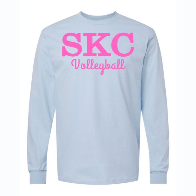 SKC Volleyball - Gildan Heavy Cotton  Long Sleeve T-Shirt - Light Blue, Color: Light Blue W Pink, Size: Youth Large