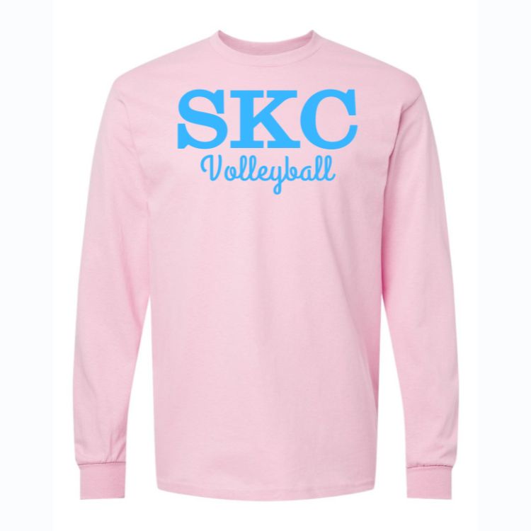 SKC Volleyball -Gildan Heavy Cotton Long  Sleeve T-Shirt- Light Pink, Color: Light Pink W Blue, Size: Youth Large