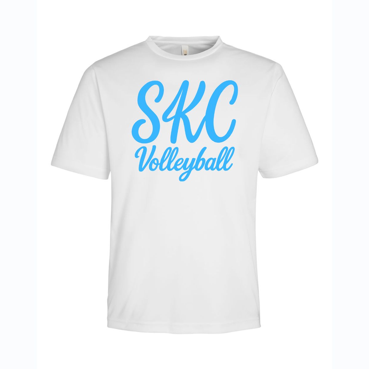 SKC Volleyball - Team 365 Polyester Cursive T-Shirt -White, Color: White W Blue, Size: Youth Large