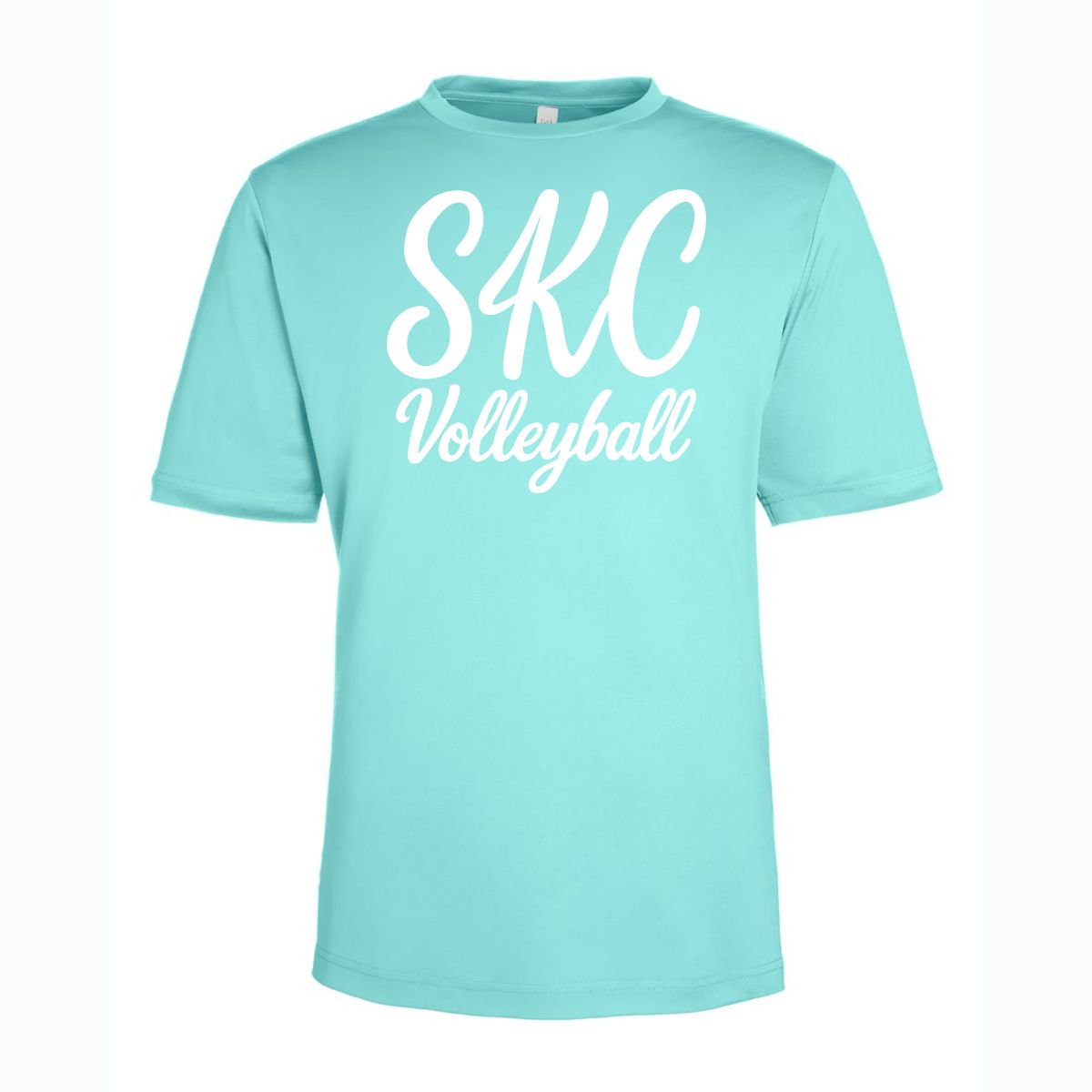 SKC Volleyball - Team 365 Polyester Cursive  T-Shirt- Sea Glass, Color: Sea Glass W White, Size: Youth Large