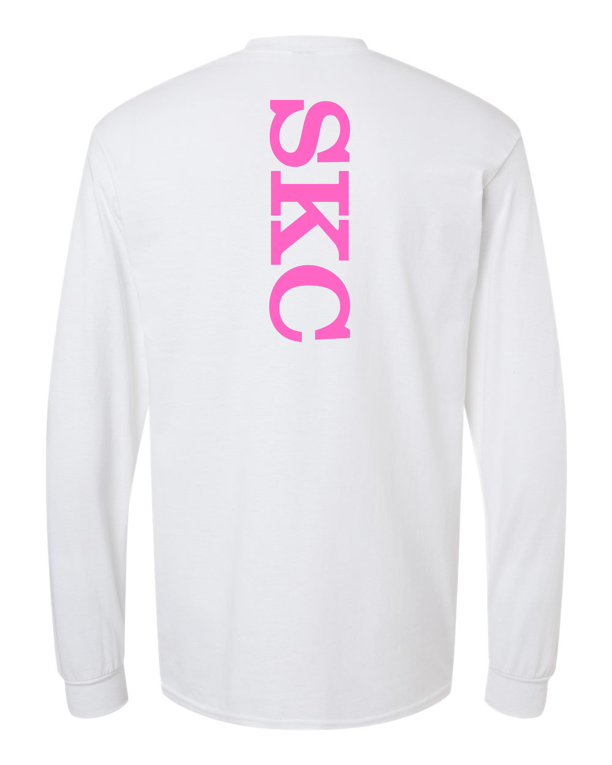 SK Volleyball - Gildan Heavy Cotton Long Sleeve T-Shirt-Vertical-White, Color: White W Pink, Size: Youth Large