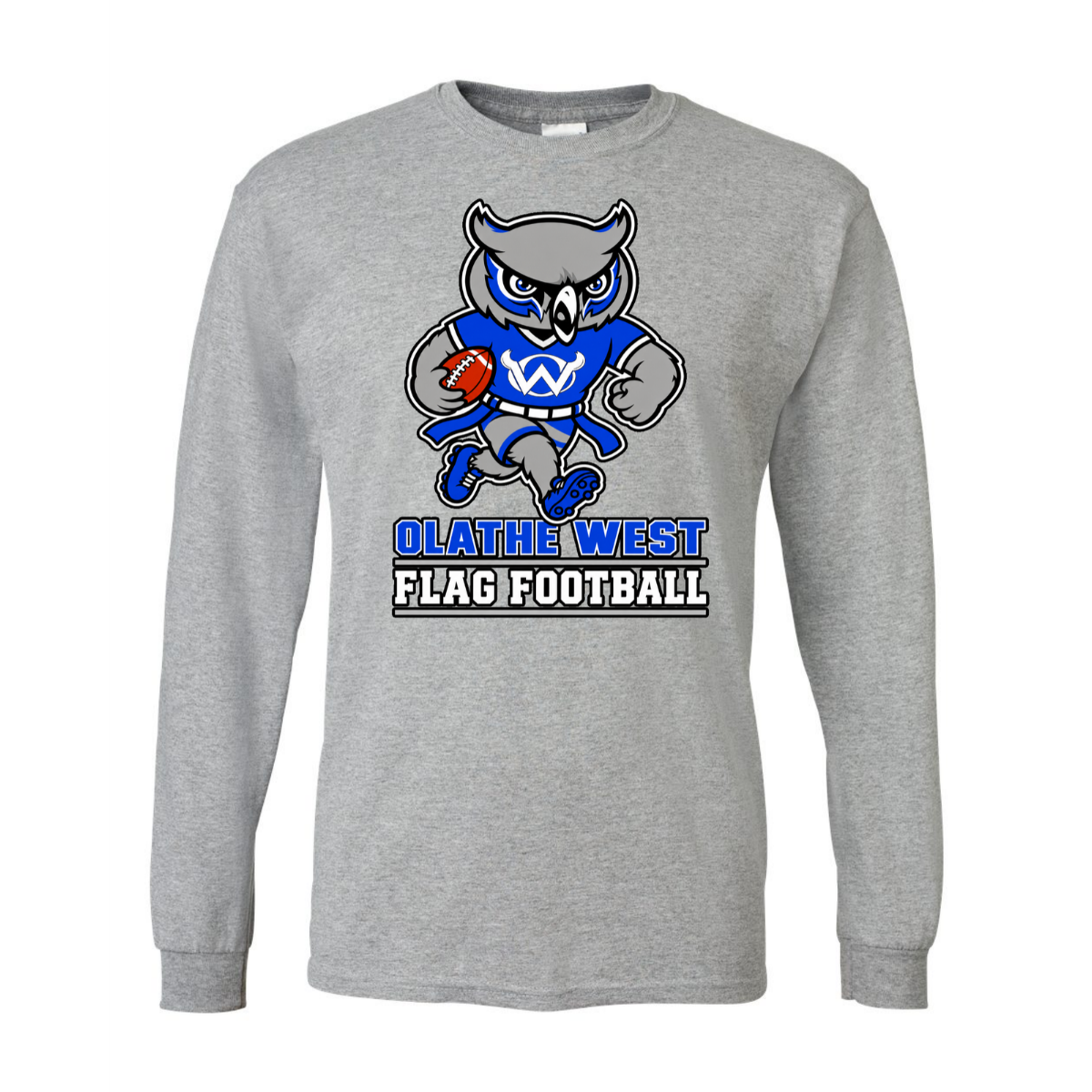 2026 - Olathe West Flag Football - Gildan Softstyle Long Sleeve T-Shirt, Color: Sport Grey, Size: YS