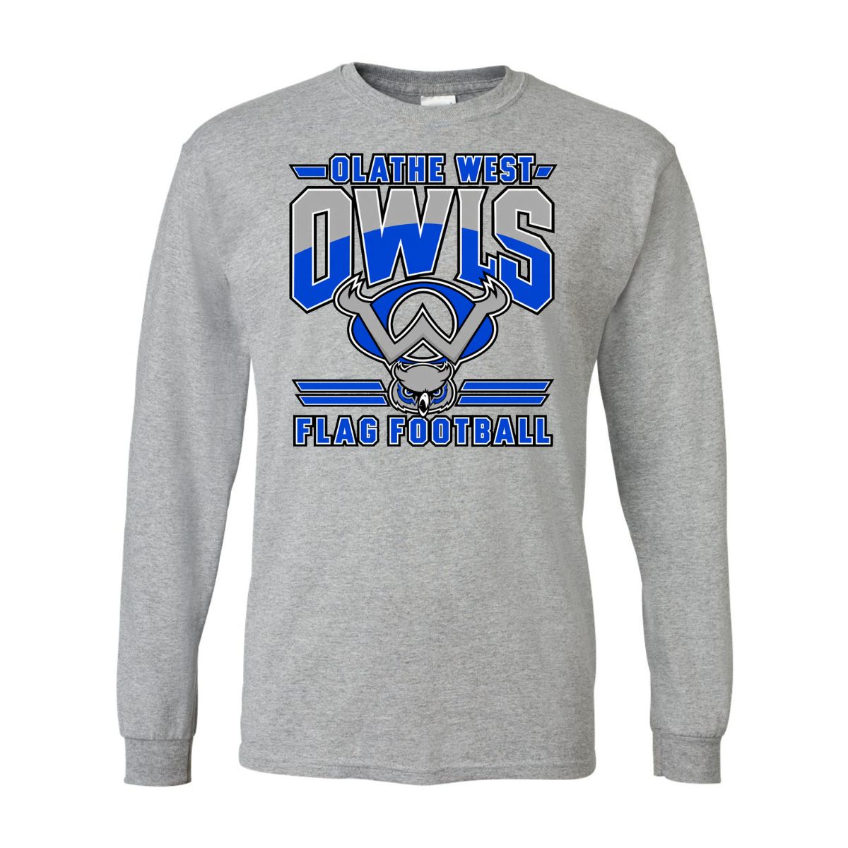 2026 - Olathe West Flag Football Logo - Gildan Softstyle Long SleeveT-Shirt, Color: Sport Grey, Size: YS