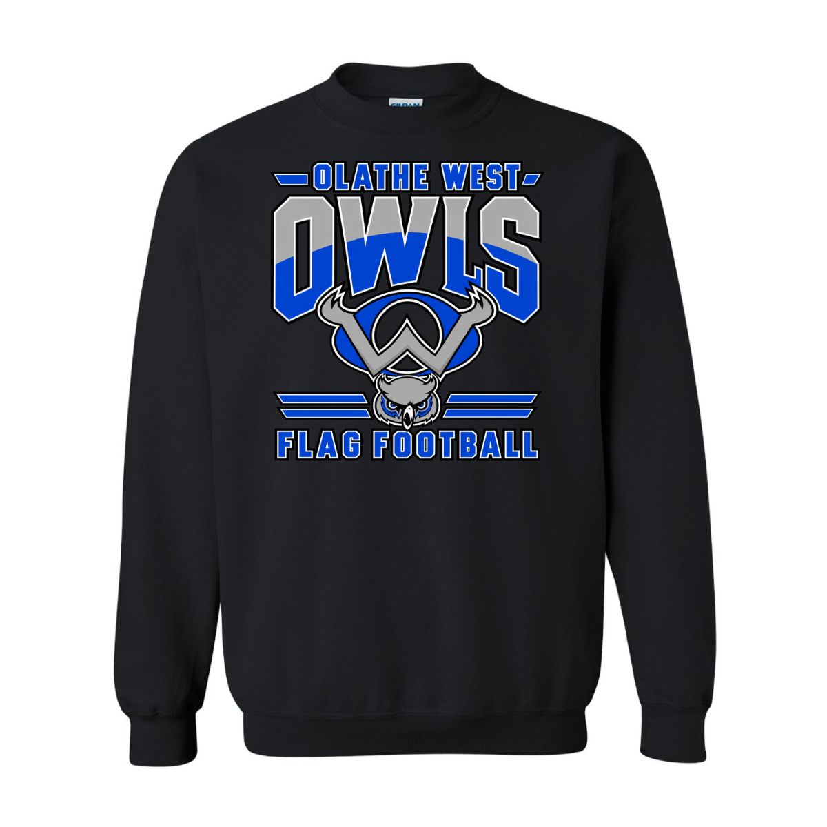 2026 - Olathe West Flag Football Logo - Gildan Heavystyle Sweatshirt, Color: Black, Size: YS