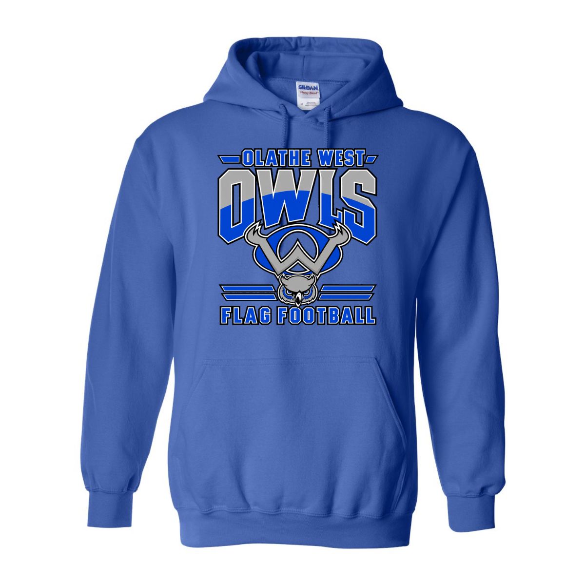 2026 - Olathe West Flag Football Logo - Gildan Heavy Blend Hoodie, Color: Royal, Size: Youth Small