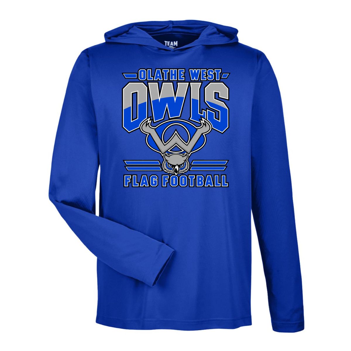 2026 - Olathe West Flag Football Logo - Team 365 Polyester Hoodie, Color: Royal, Size: Youth Small