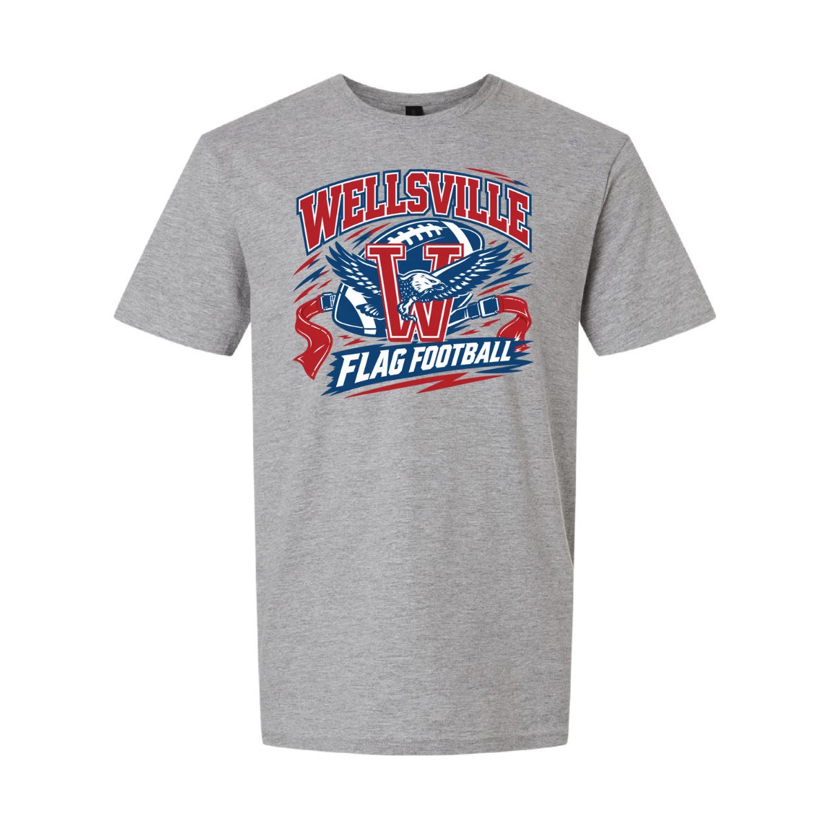 2026 - Wellsville Flag Football Flag - Gildan Softstyle Cotton Blent T-Shirt, Color: Sport Grey, Size: YS