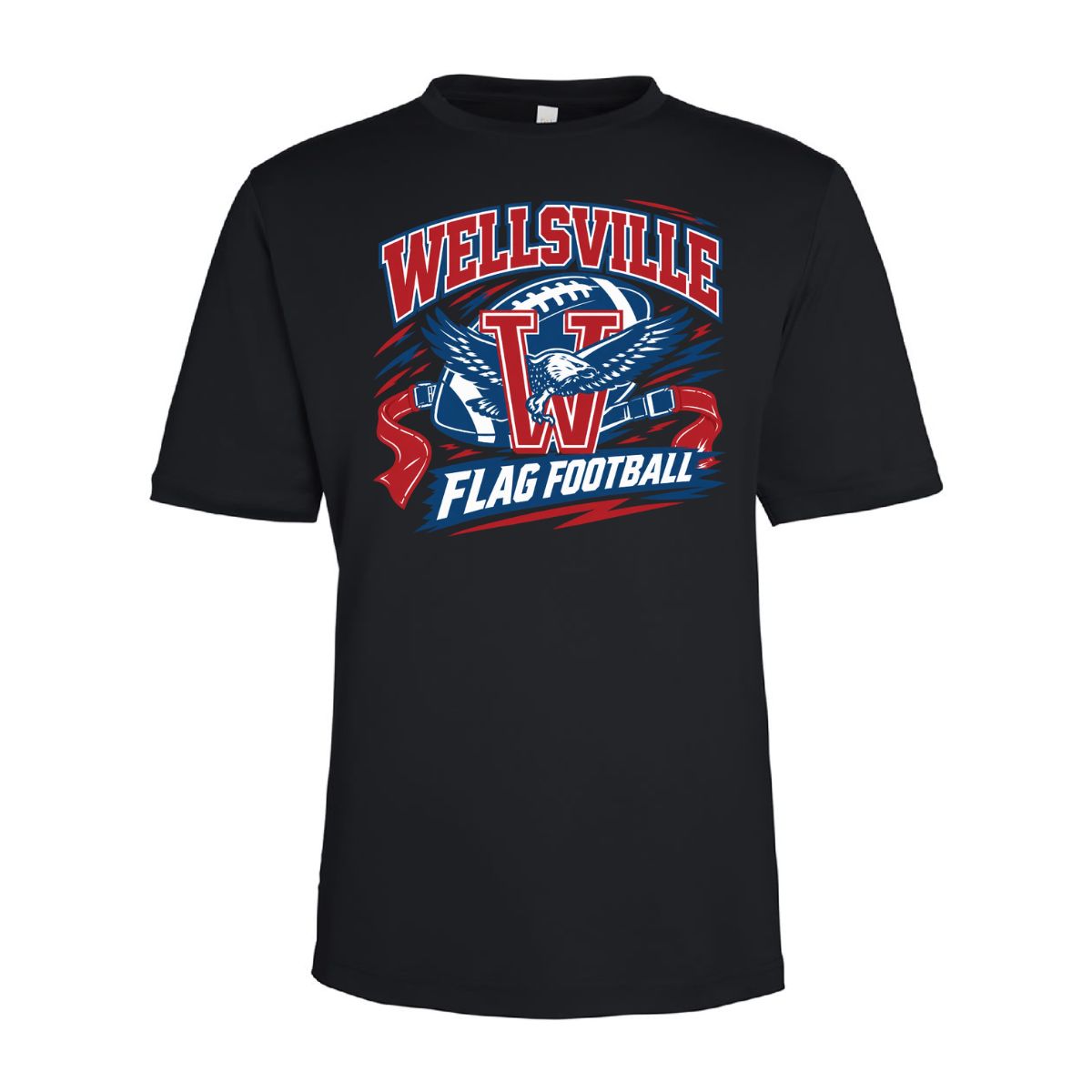 2026 - Wellsville Flag Football  - Flag - Polyester T-Shirt, Color: Black, Size: Youth Small