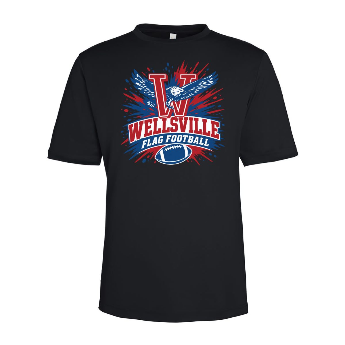 2026 - Wellsville Flag Football - Polyester T-Shirt, Color: Black, Size: Youth Small
