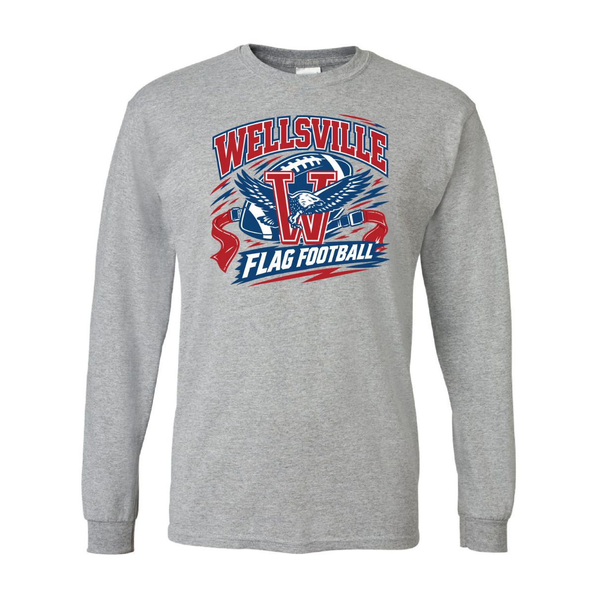 2026 - Wellsville Flag Football Flag - Gildan Softstyle Long Sleeve T-Shirt, Color: Sport Grey, Size: YS