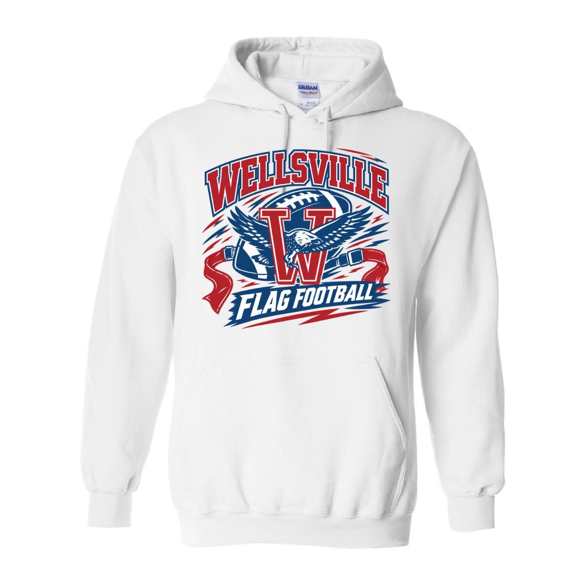 2026 - Wellsville Flag Football Flag - Gildan Heavy Blend Hoodie, Color: White, Size: Youth Small