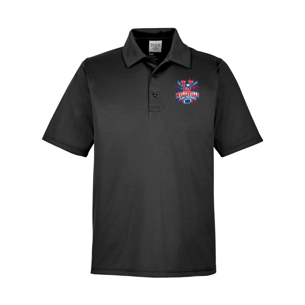 2026- Wellsvile Flag Football Flag Design - Polyester Polo, Color: Black, Size: Small