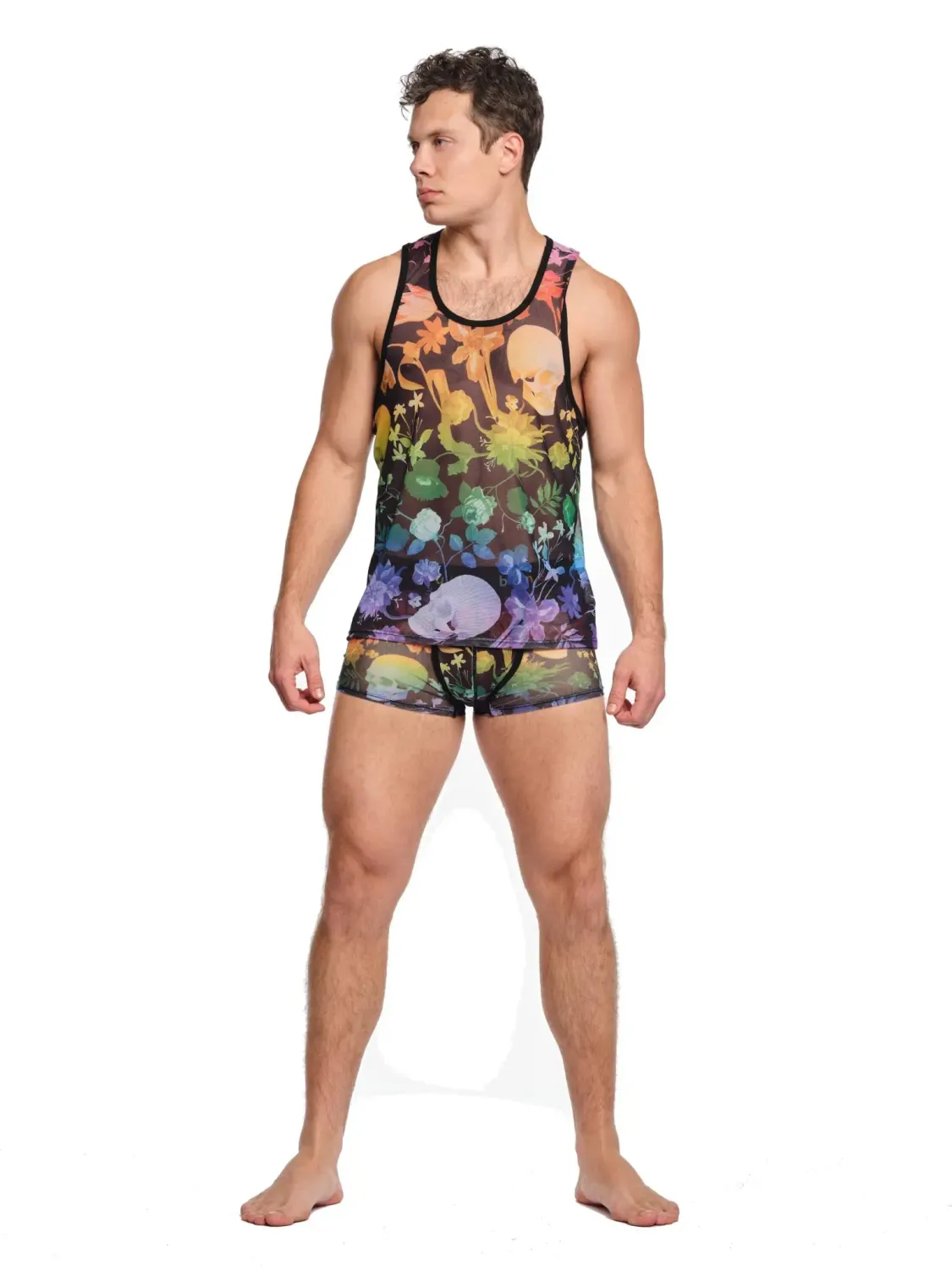 Rainbow Dutch Floral Mesh Tank