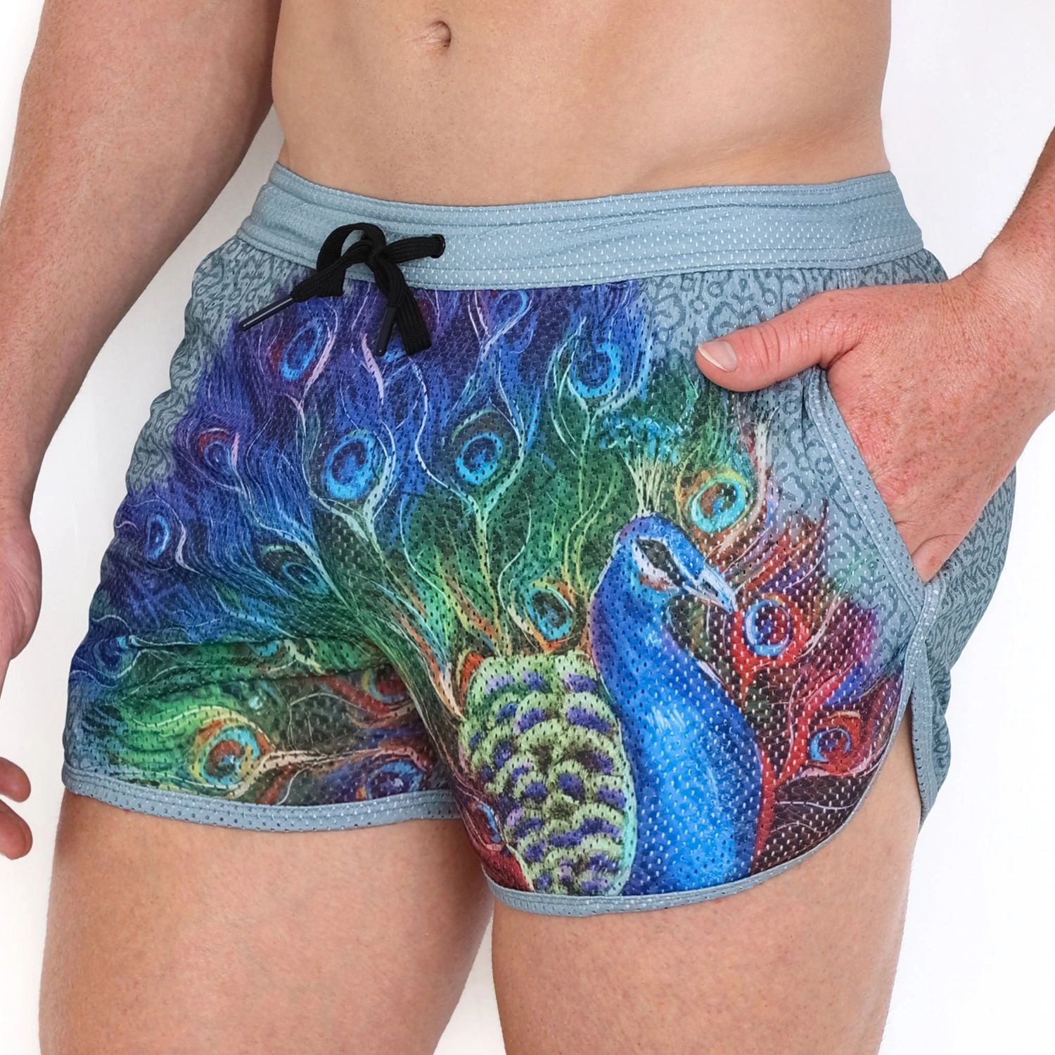 Peacock Rainbow Grey Mesh Shorts, Size: Small