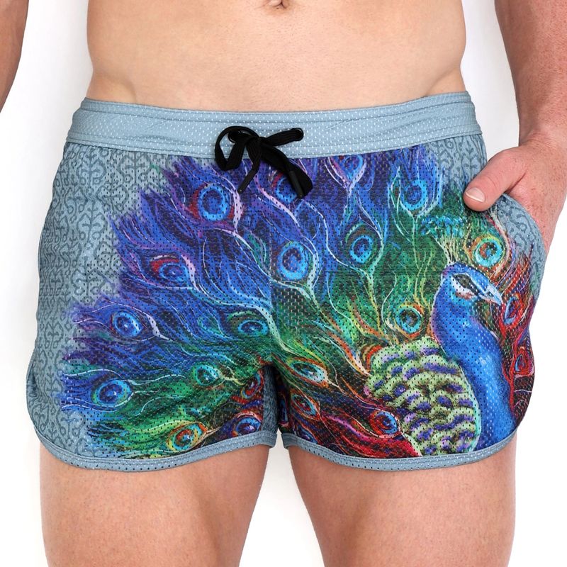 Peacock Rainbow Grey Mesh Shorts