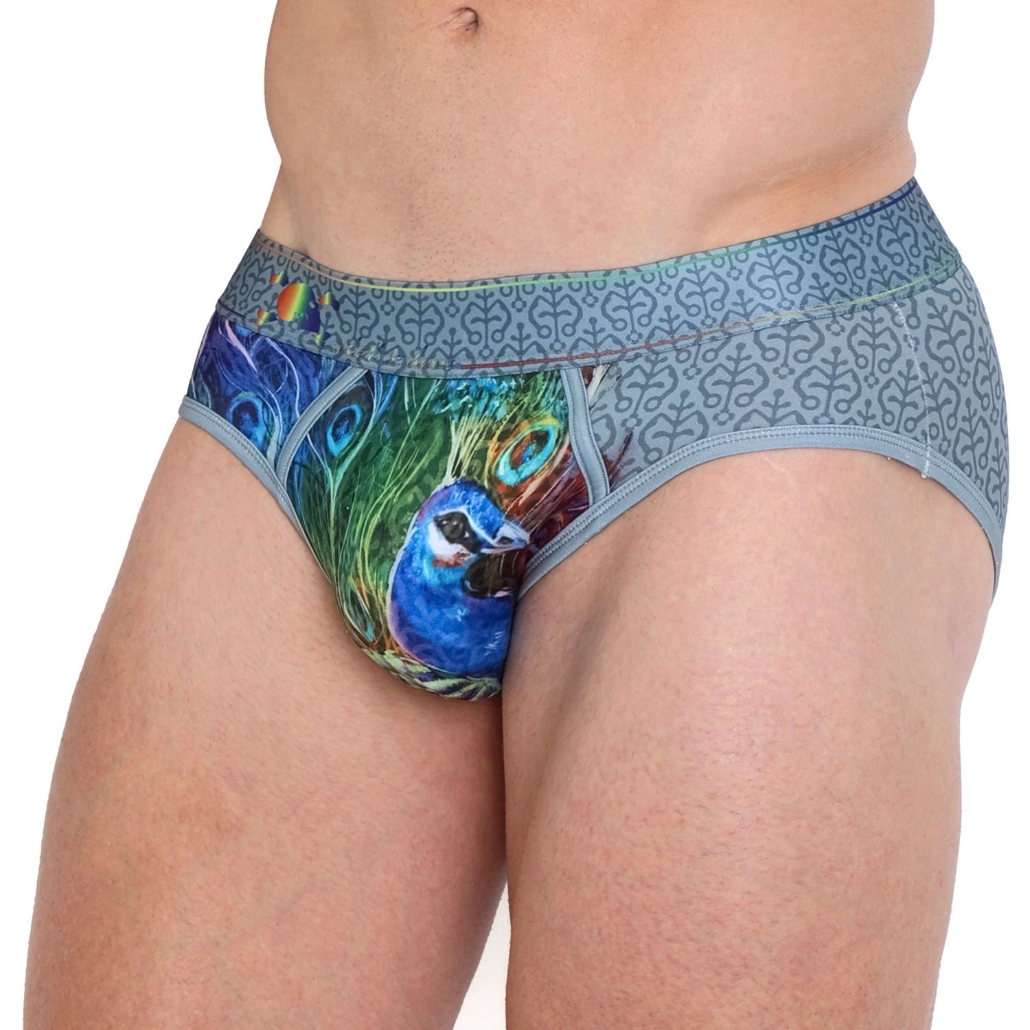 Peacock Rainbow Brief, Color: Grey, Size: Small