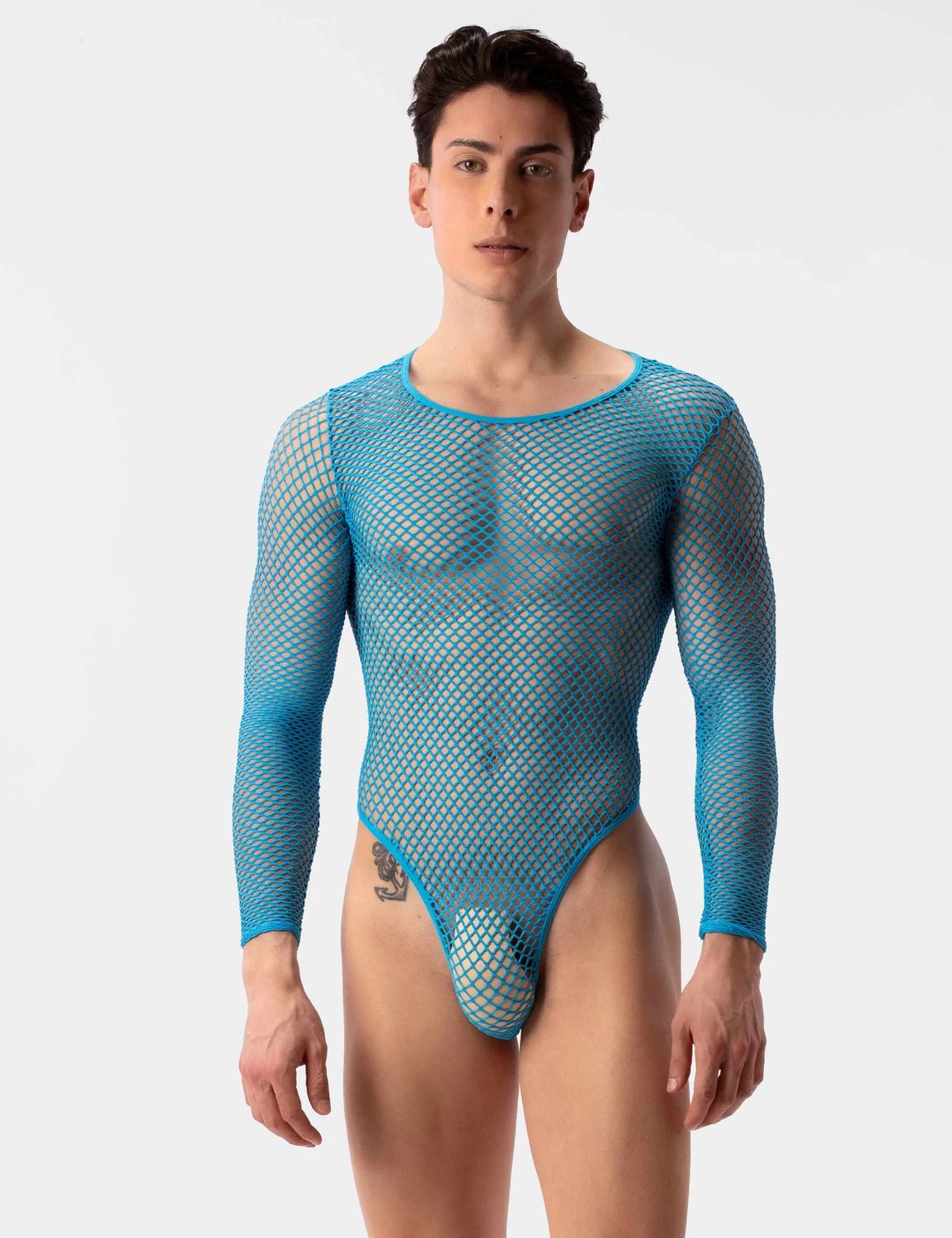 Como Fishnet Bodysuit, Color: Neon Blue, Size: M/L