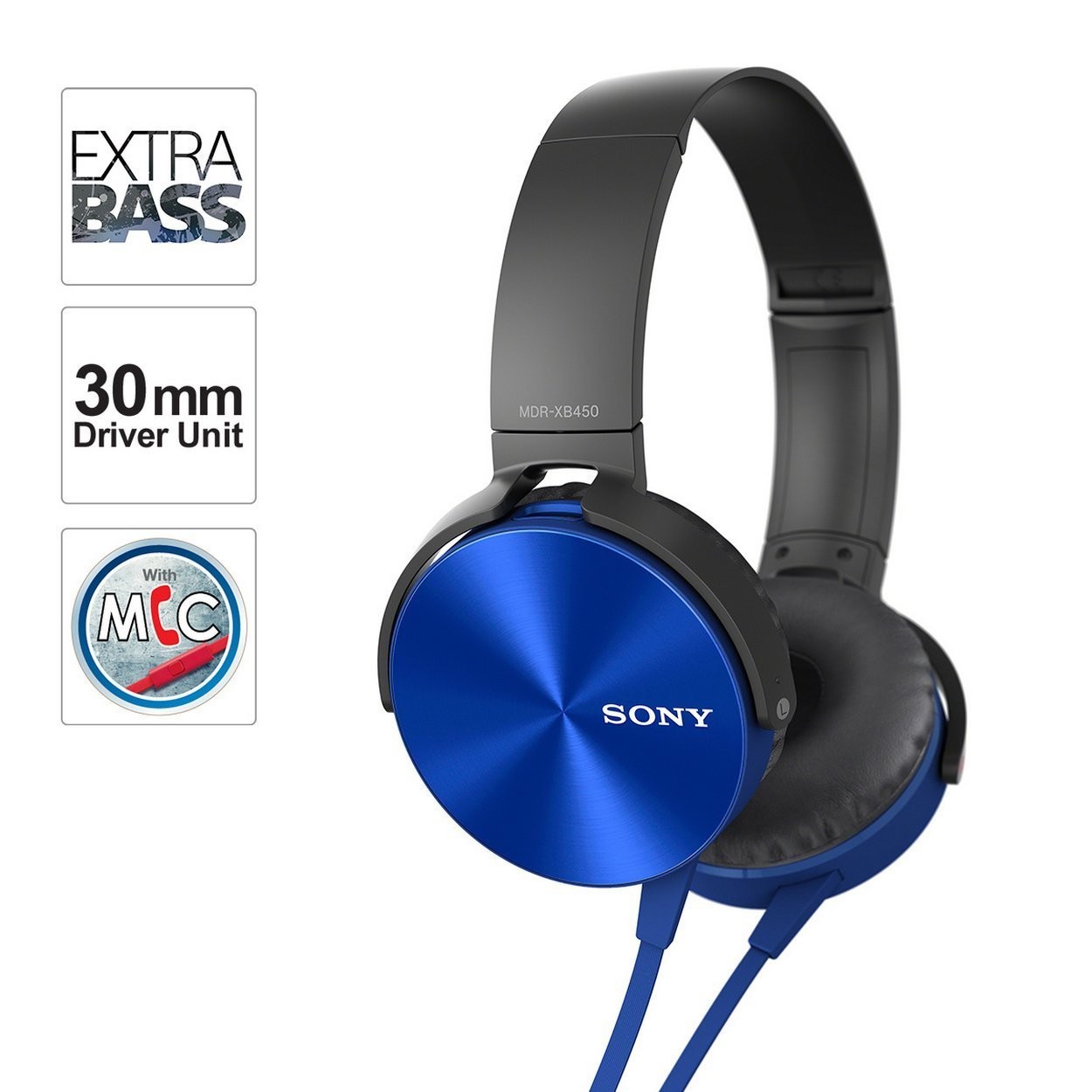 Sony MDR-XB450AP On-Ear Headphones (Blue)