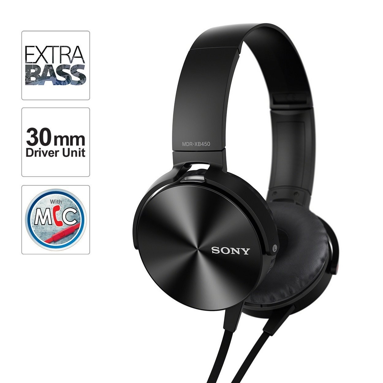 Sony MDR-XB450AP On-Ear Headphones, Black Sony MDR-XB450AP On-Ear Headphones, Black