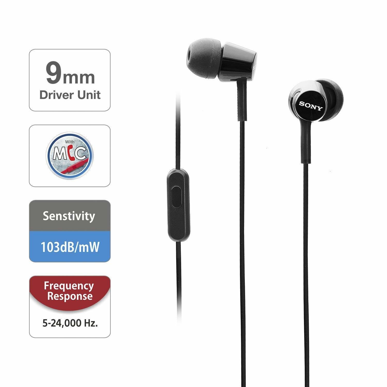 Sony MDR-EX155AP in-Ear Headphones with Mic, Black Sony MDR-EX155AP in-Ear Headphones with Mic, Black