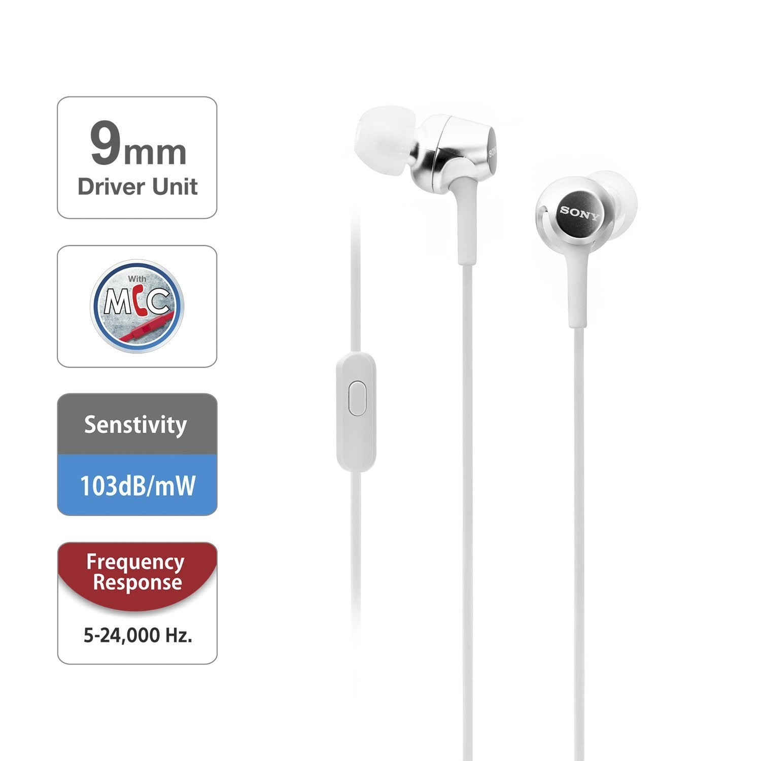 Sony MDR-EX155AP in-Ear Headphones with Mic, White Sony MDR-EX155AP in-Ear Headphones with Mic, White