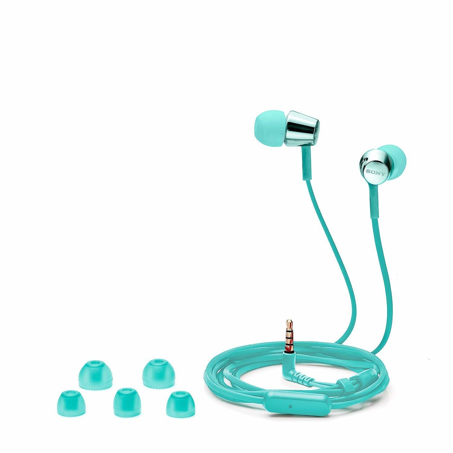 Sony MDR-EX155AP in-Ear Headphones with Mic, Light Blue Sony MDR-EX155AP in-Ear Headphones with Mic, Light Blue