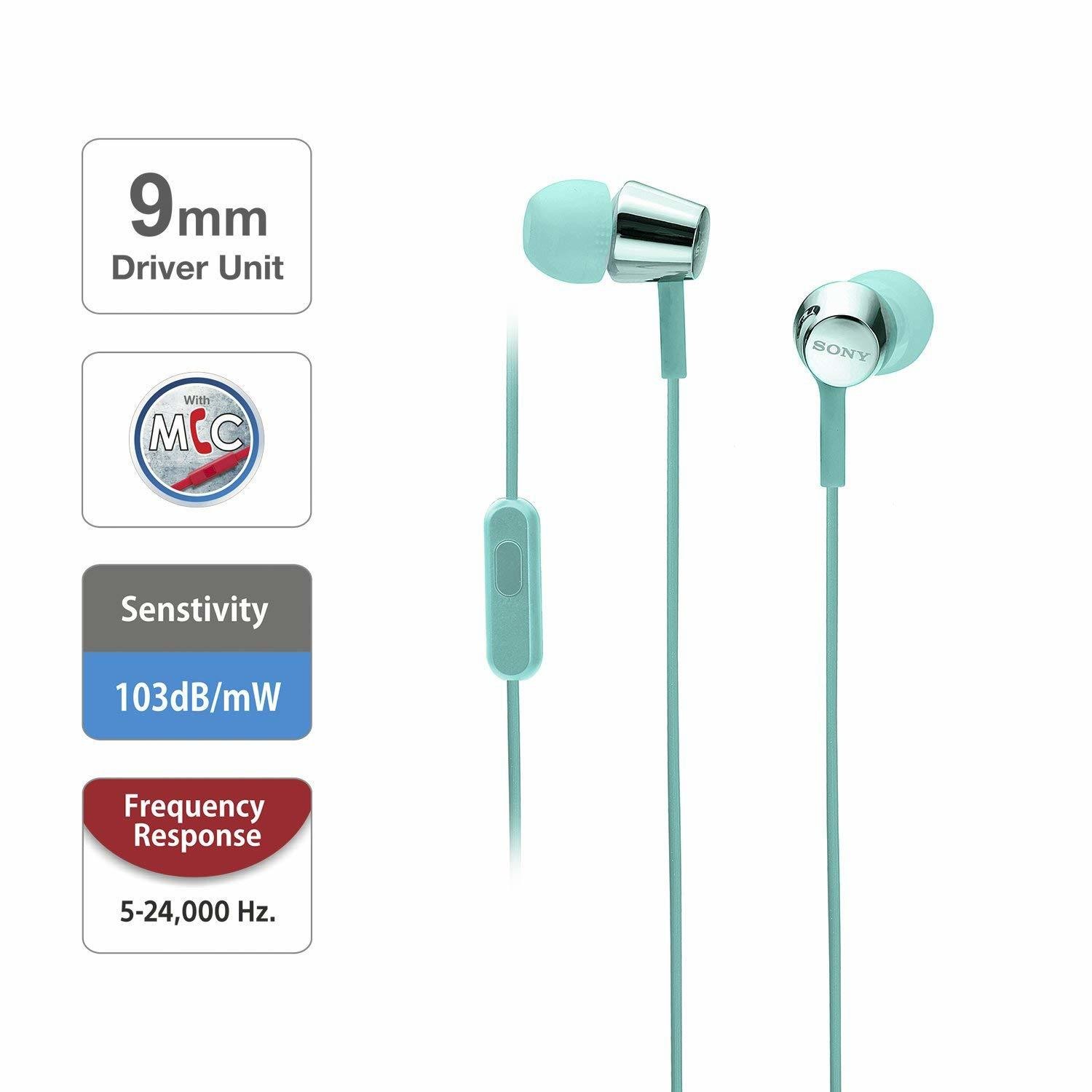 Sony MDR-EX155AP in-Ear Headphones with Mic, Light Blue Sony MDR-EX155AP in-Ear Headphones with Mic, Light Blue