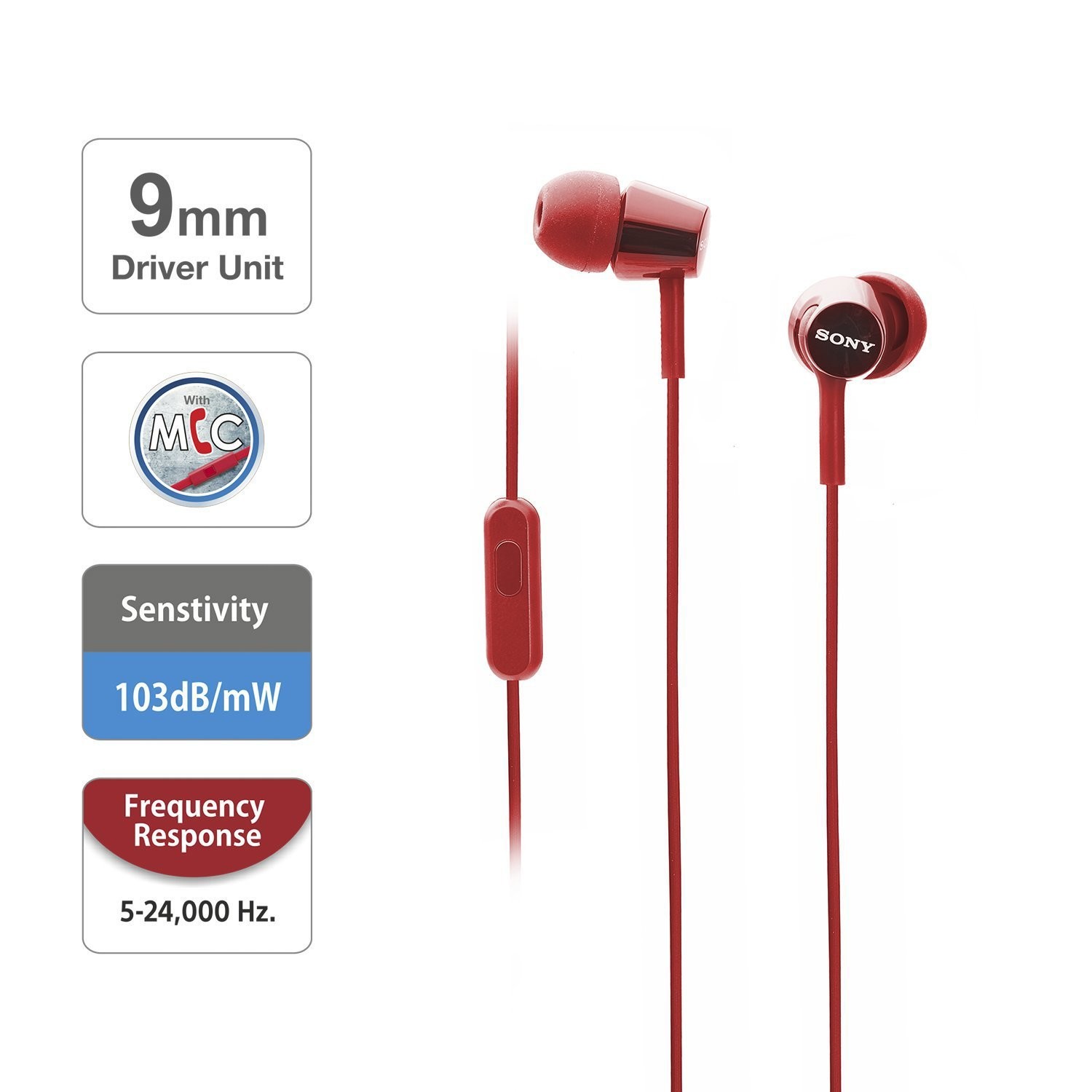 Sony MDR-EX155AP in-Ear Headphones with Mic, Red