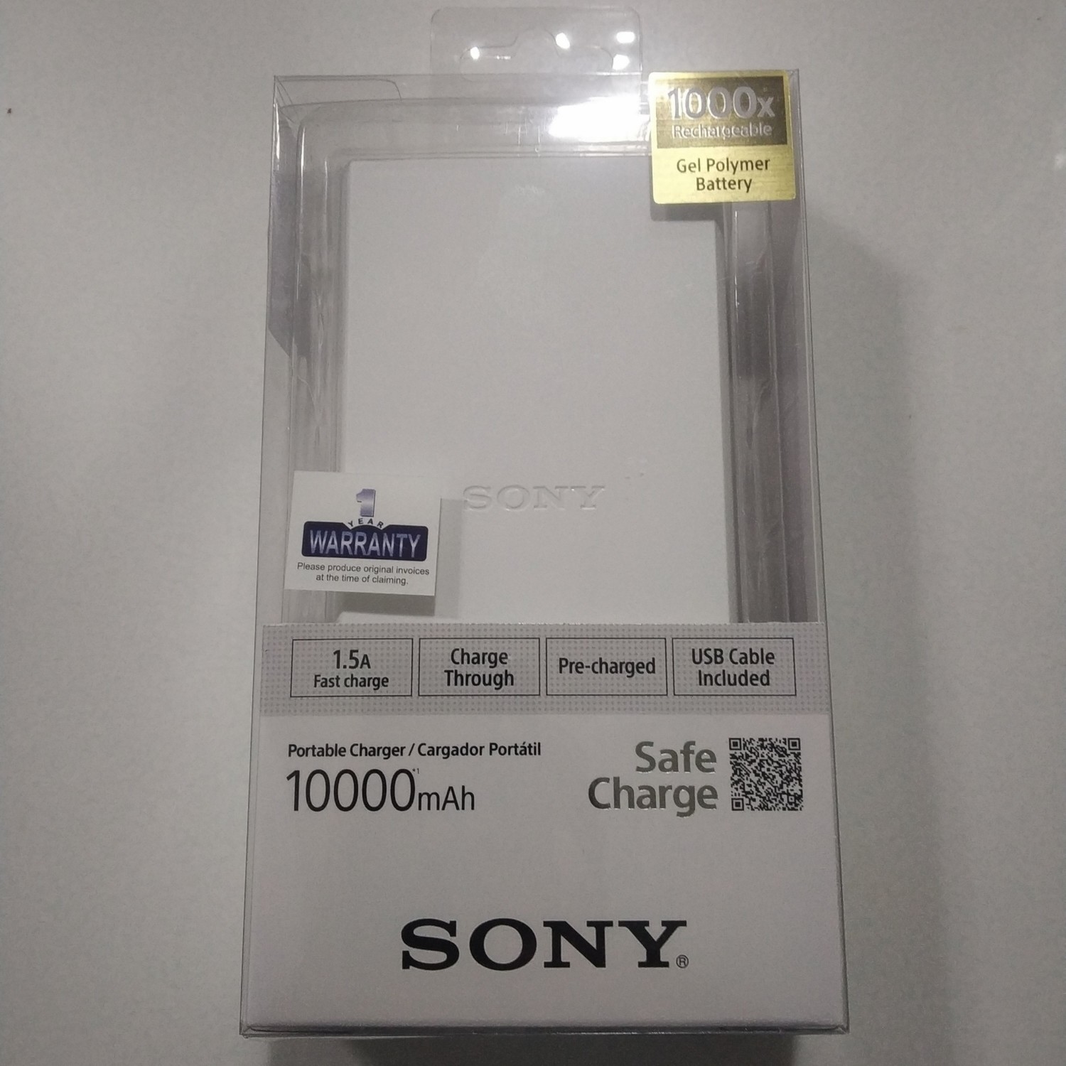Sony 10,000mAh Li-Polymer Power Bank, White