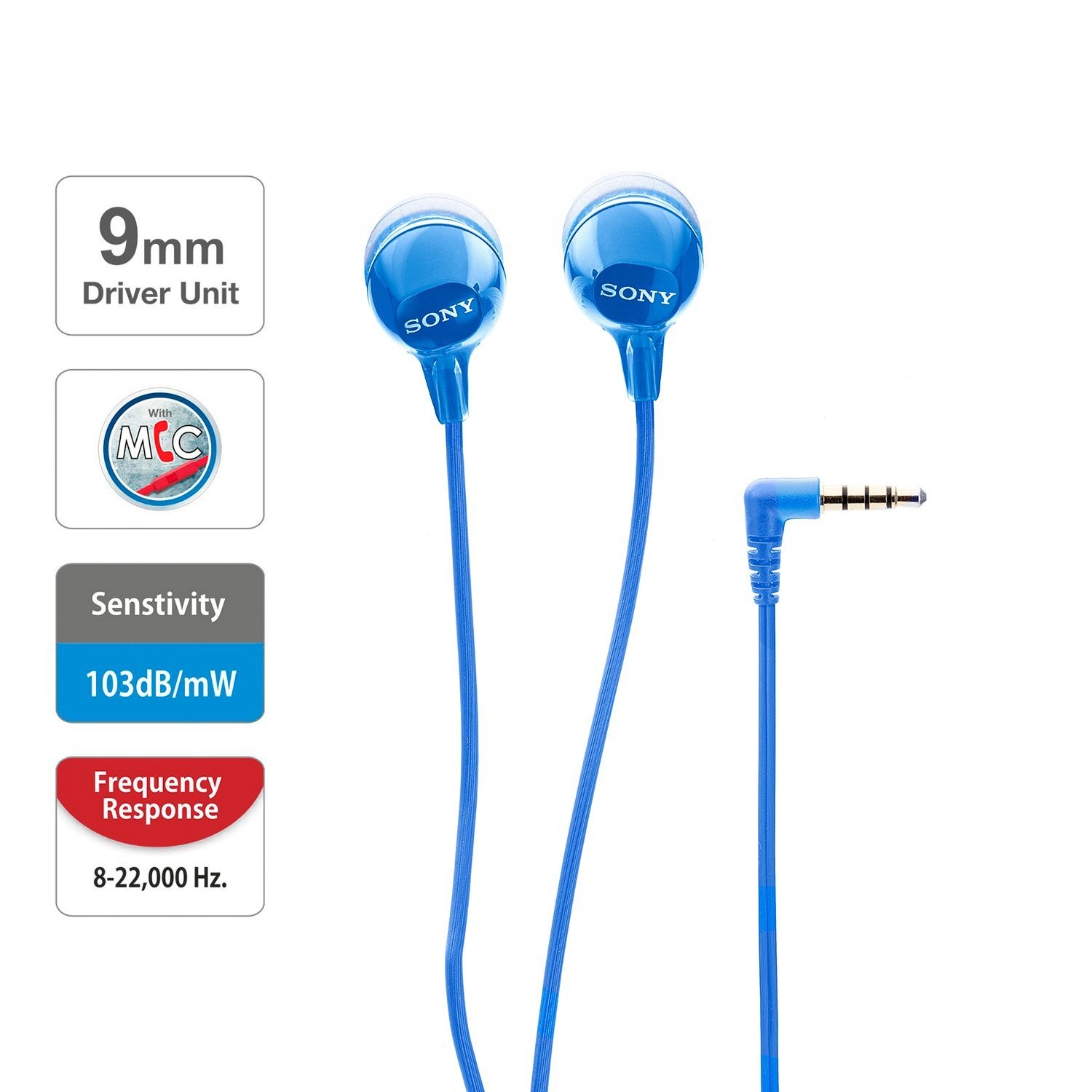 Sony MDR-EX15AP In-Ear Stereo Headphones with Mic, Blue