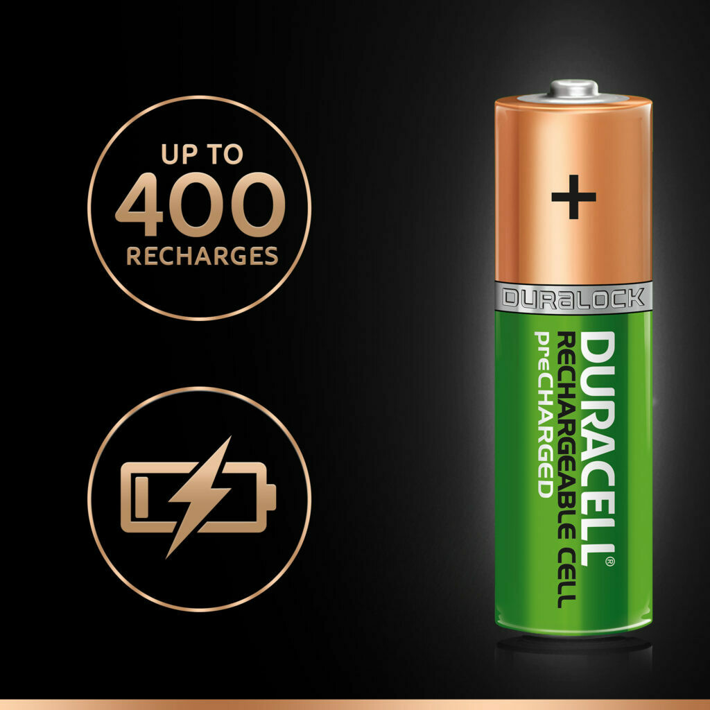 Duracell AA, 2 Batteries, 1300mAh, Rechargeable
