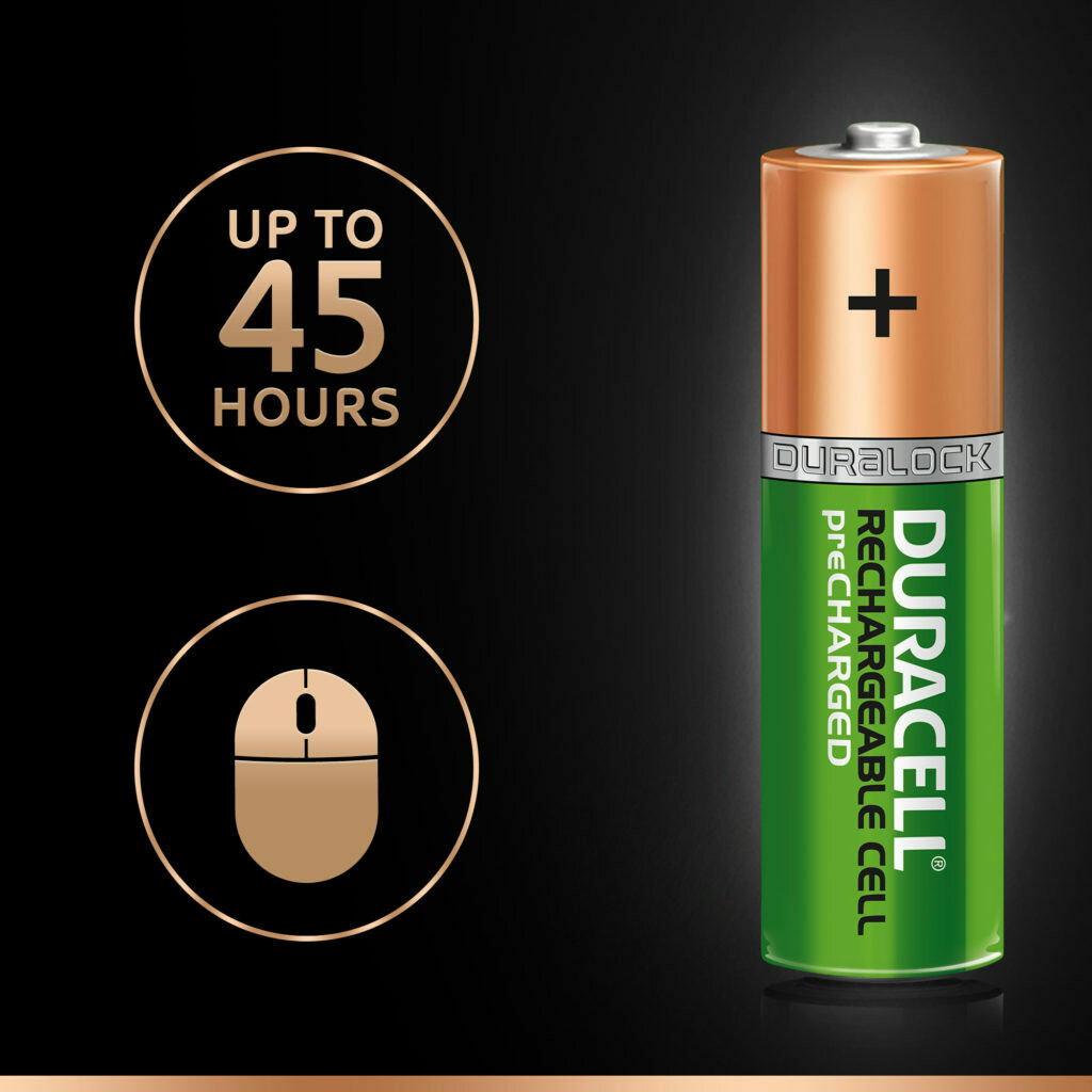 Duracell AA, 2 Batteries, 1300mAh, Rechargeable