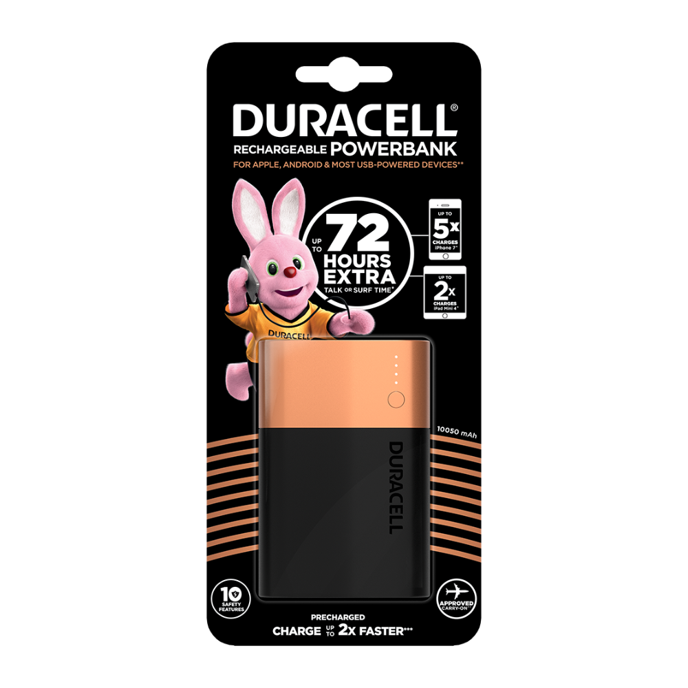 Duracell Rechargeable Power Bank, 10050mAh, Lithium-ion Battery