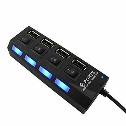 KNOSSOS 4-Port USB 3.0 Hub High Speed Powered with Adapter and Independent Switches Black 
