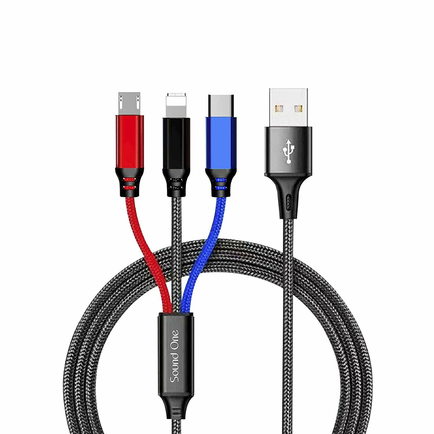 Sound One 1.2mtr USB to 3 in 1 Charging Cable